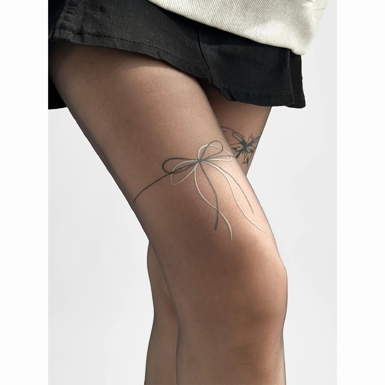 Sexy schwarze Spitze ultradünne Strümpfe Damen Vintage Tattoo Print Strumpfhosen Frühling dünnes Modell schwarze Seidenstrümpfe unten – Detail 5