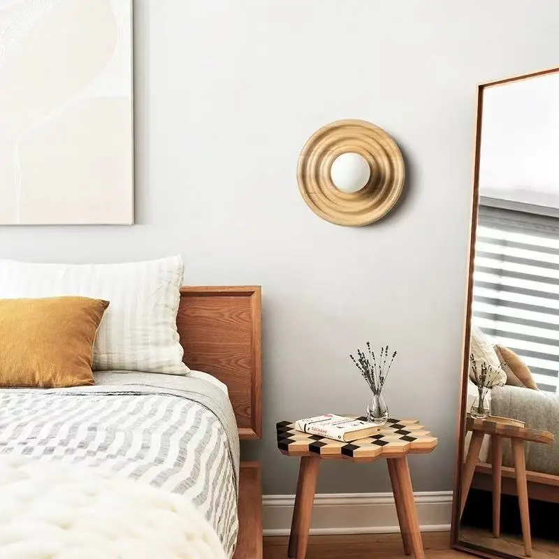 American Retro French Living Dining Room Background Wall Light Japanese Style Solid Wood Annual Wheel Bedroom Bedside Study