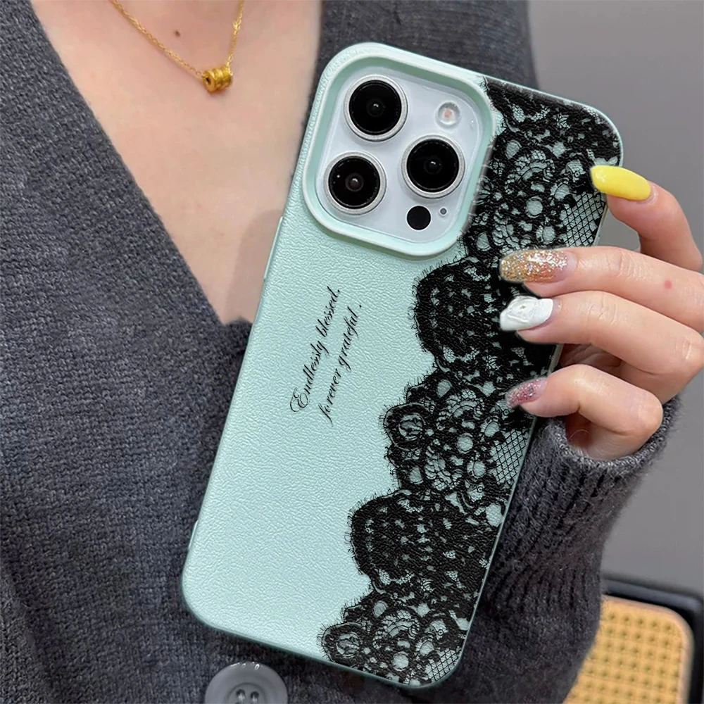 Elegant Shockproof Black Lace Lichee Pattern Soft Phone Case Cover