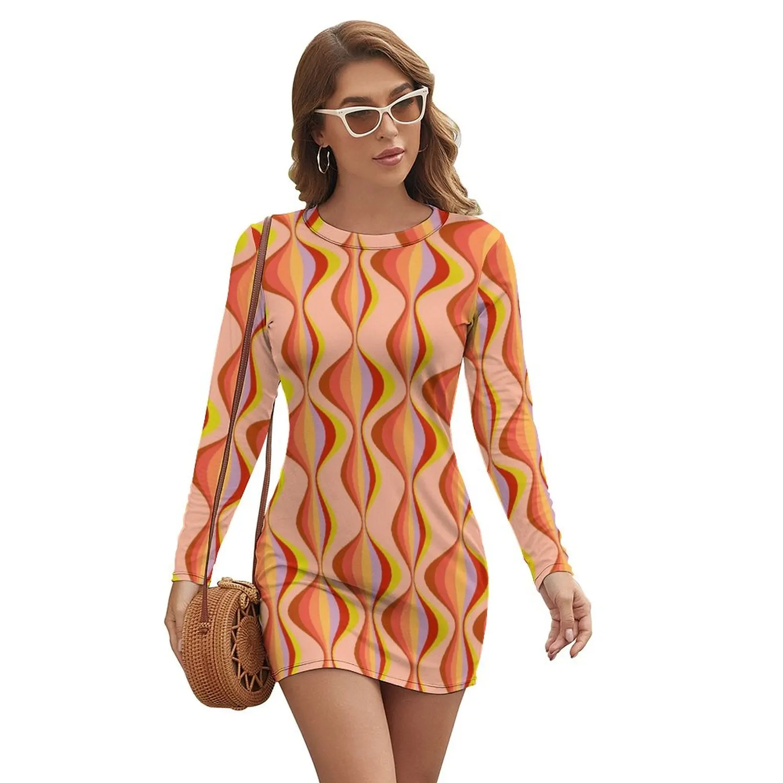 

60s Retro Mod Pattern Long-sleeved Dress elegant women's dresses sale Casual dresses cute dress women clothing 2024 new arrivals