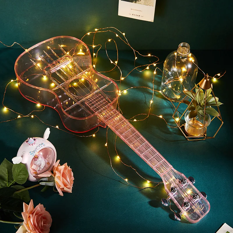 

21 Inch Ukulele Veneer Ukulele Small Guitar Beginner Musical Instrument with Ambient Lights Christmas Gift 4 Strings Transparent