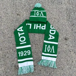 2023 New Fashion University Club Association Greek Alphabet Number Pattern Wool Knitted Winter Scarf Hat Set Women's Gift
