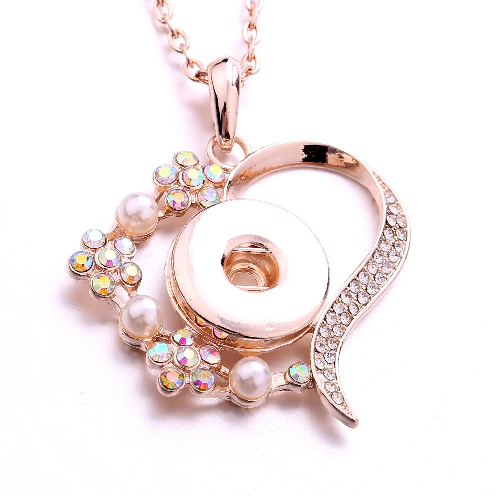 10pcs Snap Jewelry Necklaces Vintage Metal Love Heart 18mm Snap Button Pendant Necklace for Women