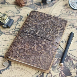 Handcrafted Genuine Leather Vintage Sketchbook for Travelers and Artists (Flower)