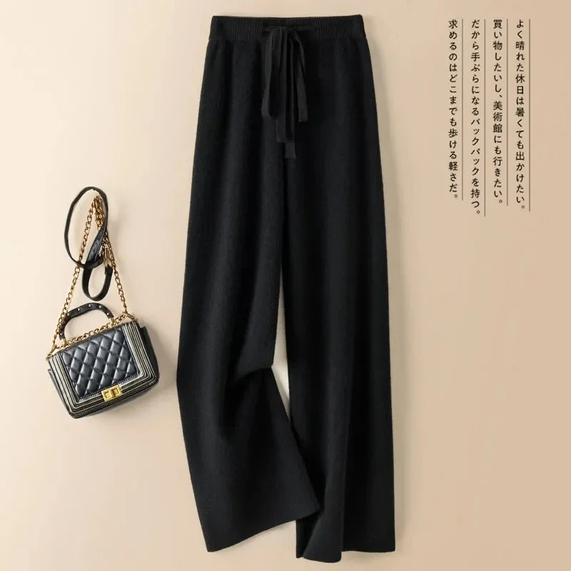 Thick Warm Knitted Casual Chic Basic Soft Elastic High Waist Women's Pants Korean Fashion Straight Ankle-Length Pants For Women