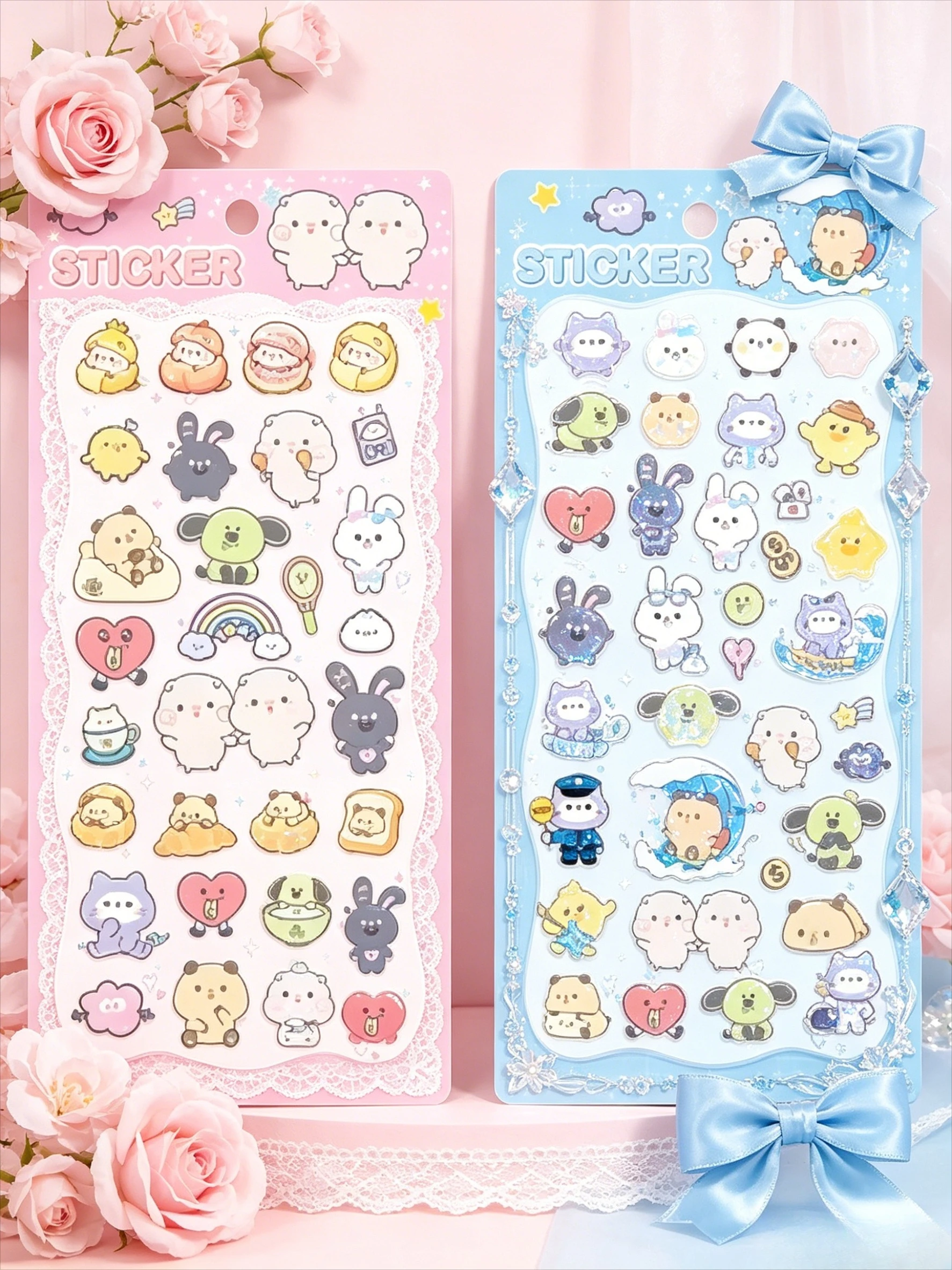 새로운 귀여운 토끼 곰 고양이 스티커 부드러운 파스텔 장식 데칼 스크랩북 저널 DIY 핸드북 문구류