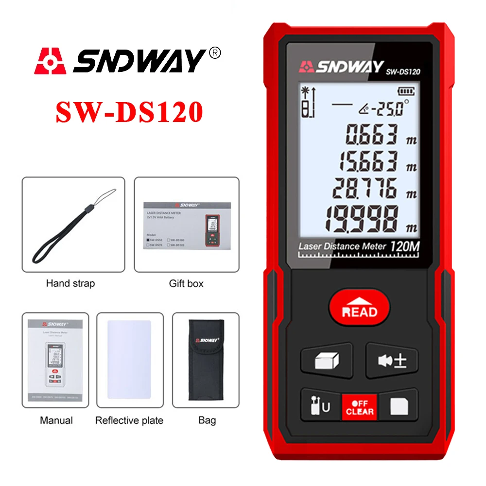 SNDWAY Laser Distance Meter Digital Rangefinder with Distance Area Volume Self-calibration Professional Laser Tape Measure Meter laser rangefinder distance meter laser tape measure tape measure digital tape measure