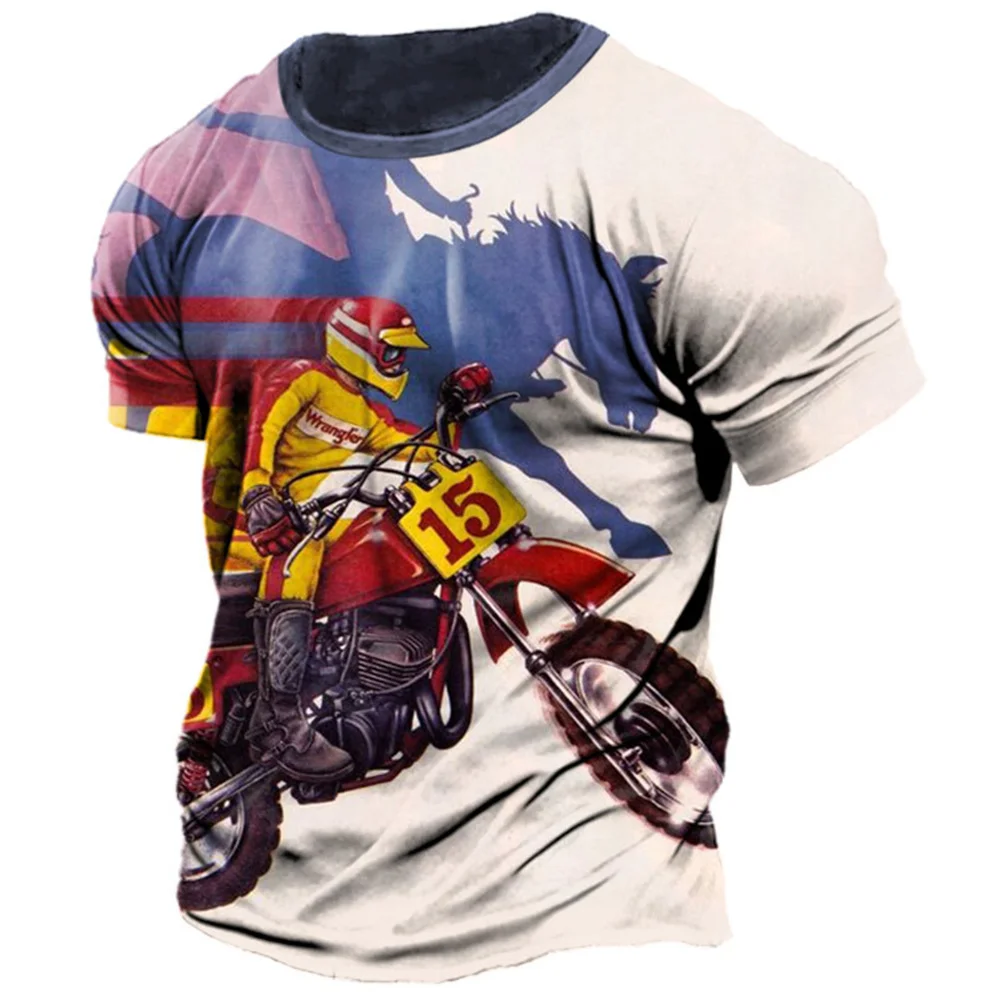 

Summer Vintage Motorbike T-Shirt For Men 3d Pattern Men's Short-Sleeved Oversized Men's Shirt Street Sports Style