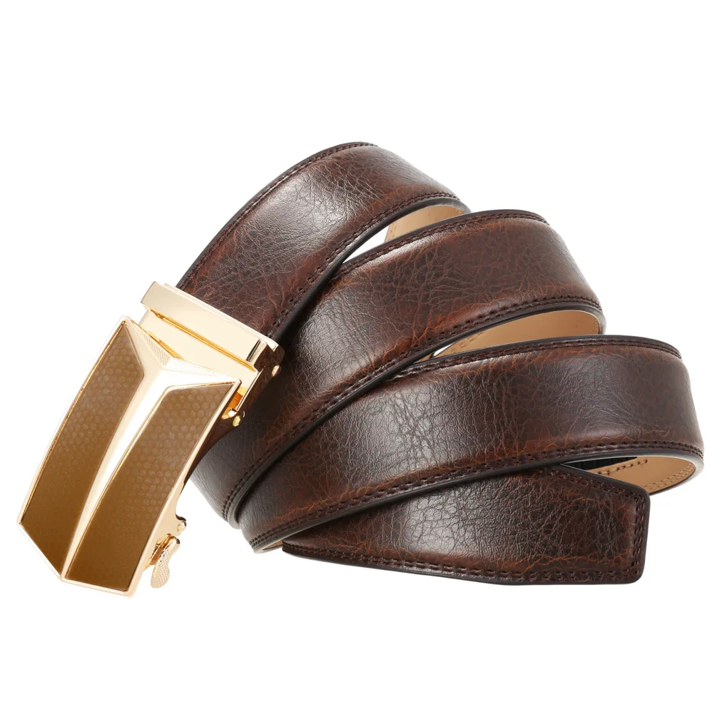 3.5cm Classic Business Office Black Brown Genuine Cow Leather Belts For Men Luxury Designer Automatic Buckle Formal Strap Male