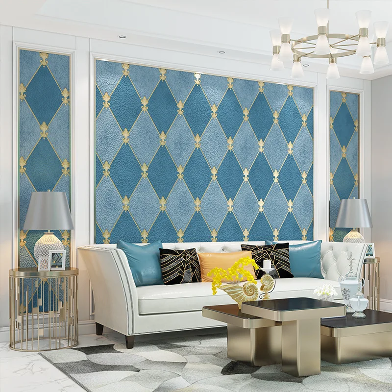 

Simple European box diamond-shaped lattice high-grade deerskin non-woven TV living room bedroom background wallpaper