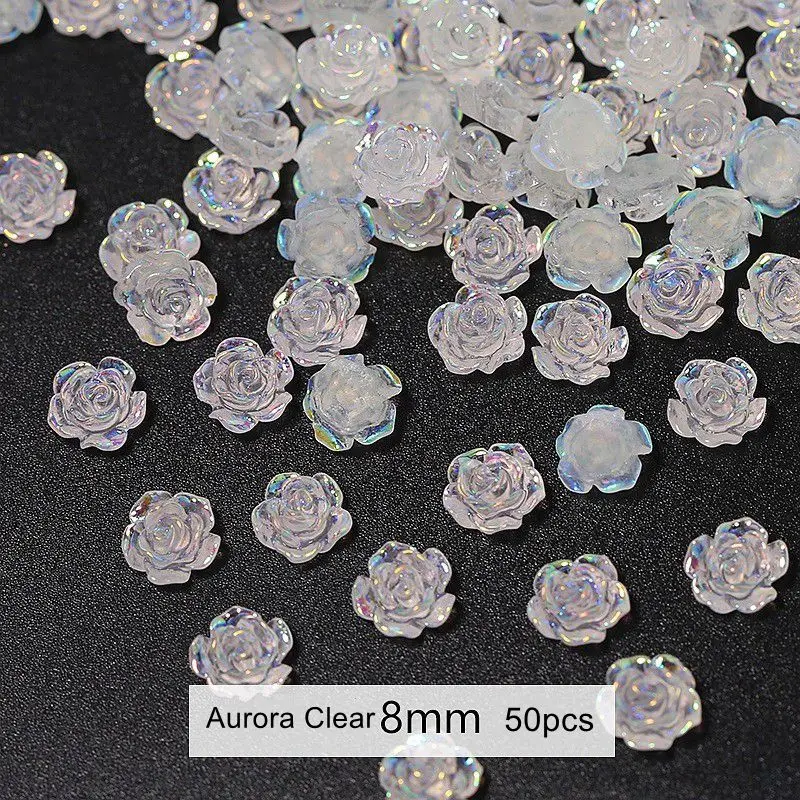 50pcs 3D Camellia Flower Nail Art Decoration 50PCS Resin White Black Aurora Rose DIY French Nails Charm Jewelry Accessories 5