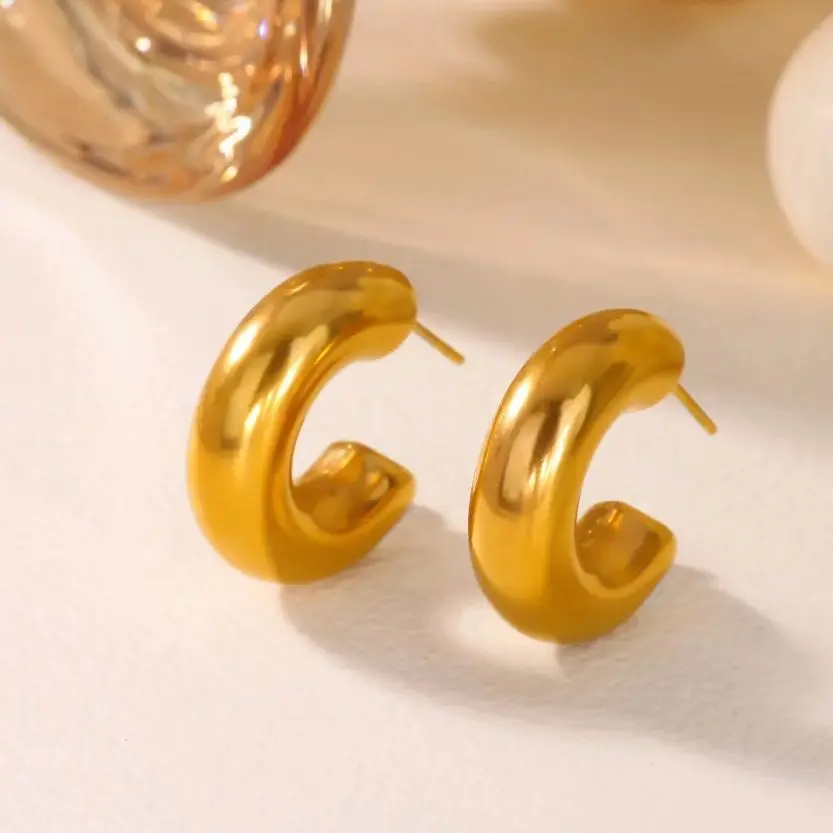 Vintage C-shaped Earrings 18K Gold Plated Stainless Steel Stud Earring