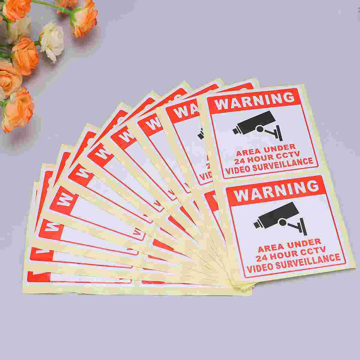 20 Pcs Security Camera Warning Sign Sticker Emblems Television 24 Hour Video CCTV