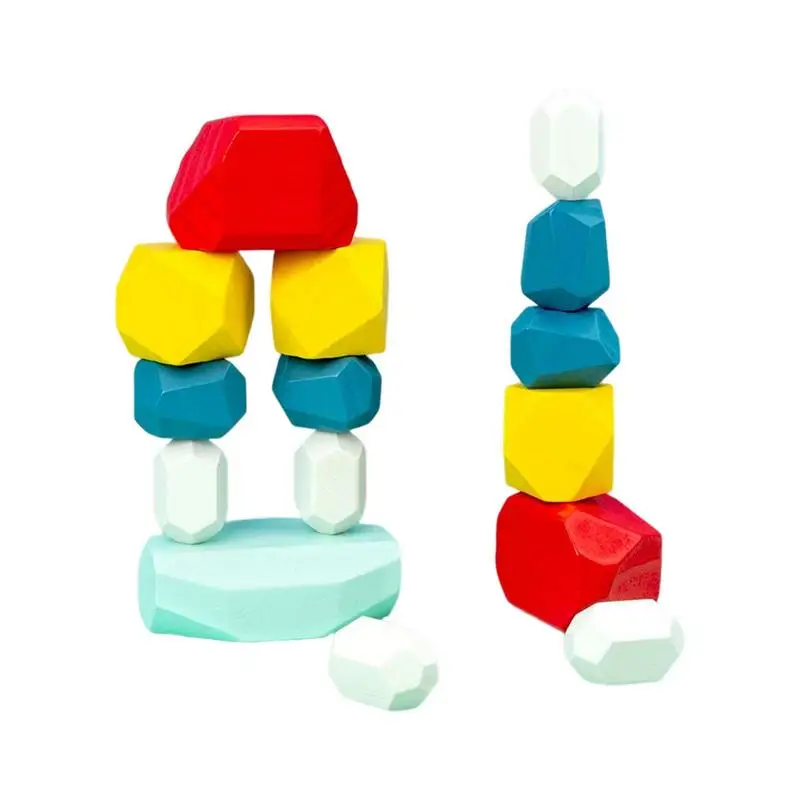 

15 шт., деревянные разноцветные радужные игрушки-камни