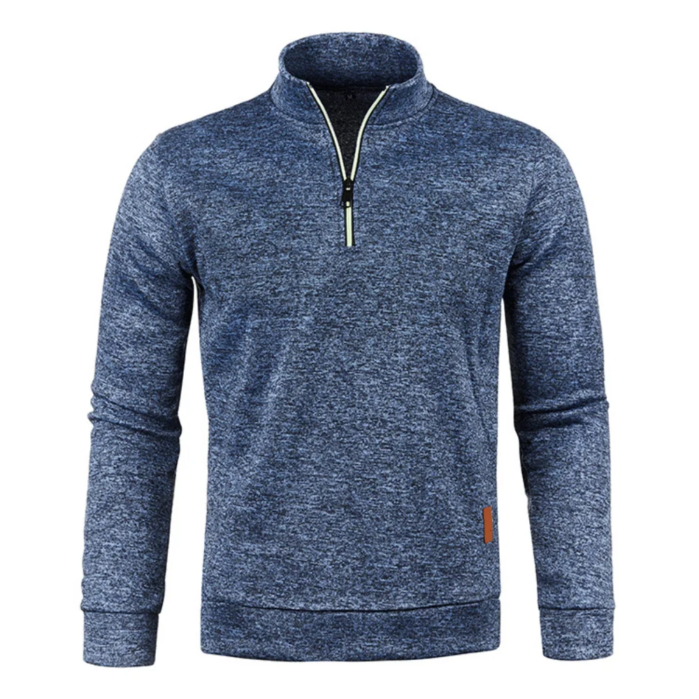 Men Autumn Winter Solid Color Long Sleeve Zipper Stand Collar T-shirts Pullover Top Sports Male Sweater Coat mens sweater coat