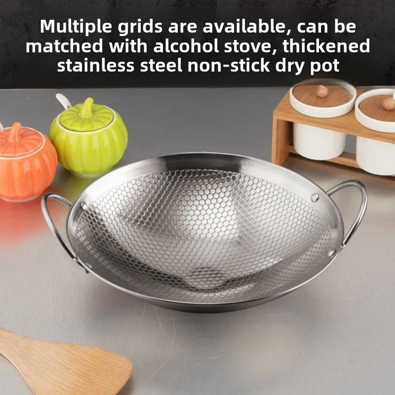Thickened stainless steel dry pot, commercial pot, small hotpot dry honeycomb non stick bar tripod, household pot