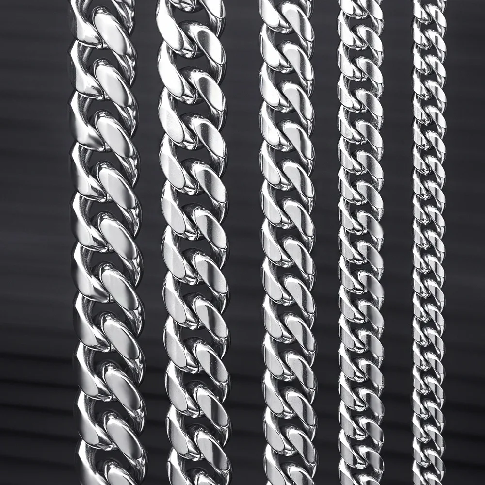 HNSP 8MM -14MM Thick Stainless Steel Cuban Chain Necklace Bracelet For Men Jewelry Punk Male Neck Square Buckle Accessories 2