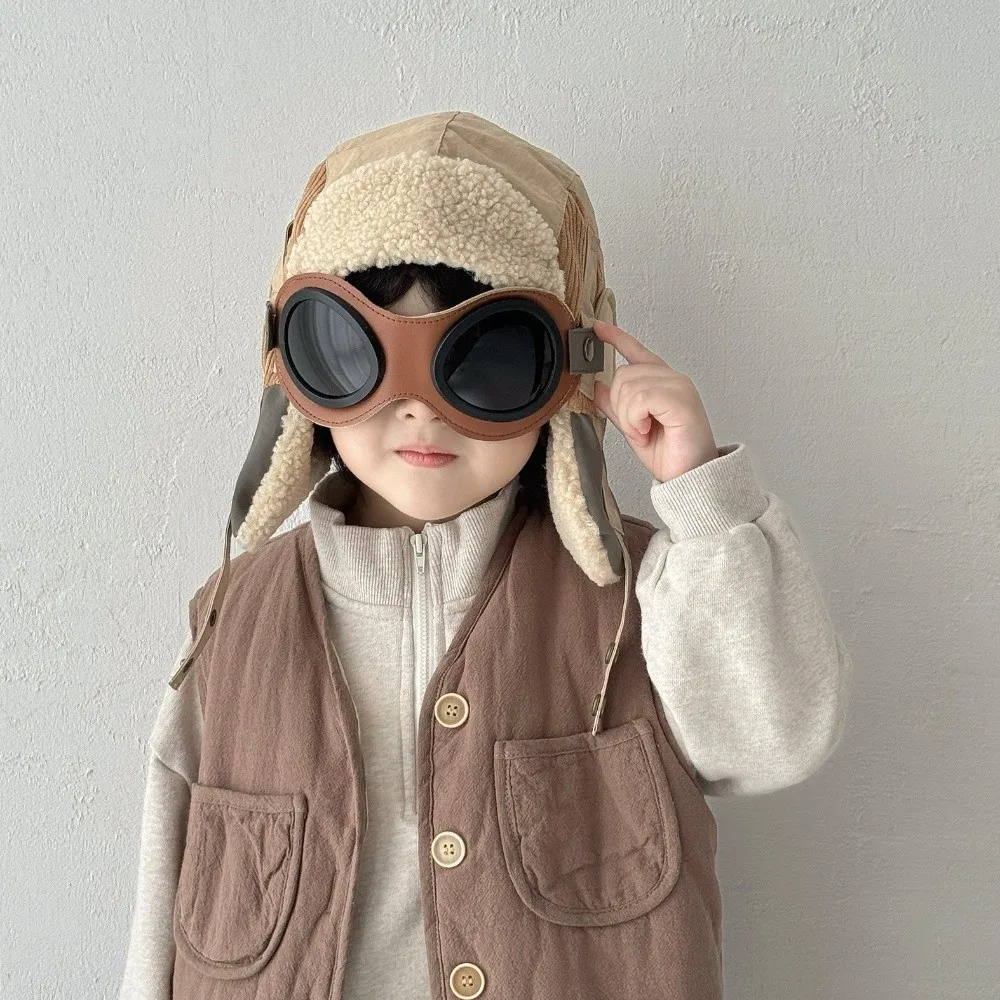 Polyester Winter Hat with Ear Protection and Glasses for Kids