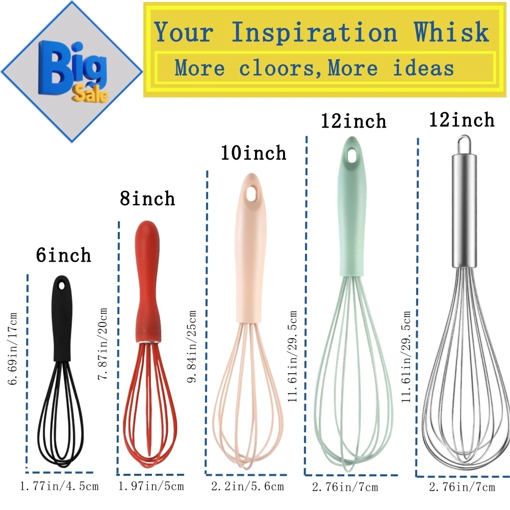 Whisks for Cooking Silicone Egg Beater Stainless Steel Whisk Manual Cream Egg Mixer Stirring Balloon Whisk Baking 5/3/1pcs silicone egg beater