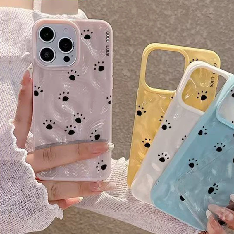 Adorable Cartoon Cat Paw Footprints Shockproof Phone Case with TPU Bumper Cover