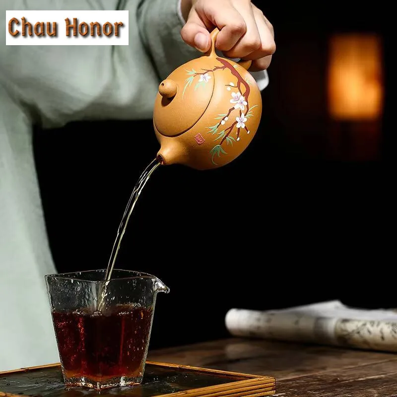 270ml Authentic Yixing Purple Clay Teapot Handmade Plum Bossom Xishi Tea Pot Chinese Filter Beauty Kettle Household Zisha Teaset
