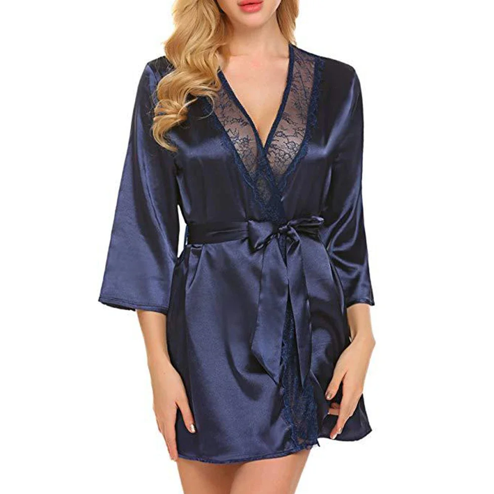 Solid Color Satin Robe Women Sexy Sleepwear Nightgown Lady Intimate Lingerie Homewear Satin Silky Bridal Wedding Kimono Bathrobe