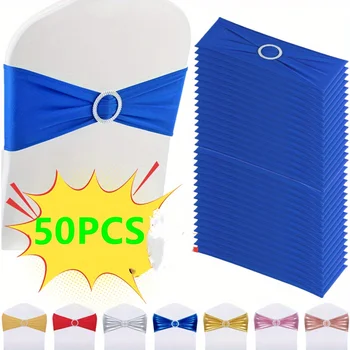 50-Pack Elastic Chair Knot Tie Bow Buckle Wedding Decoration Button Chair Back Cover Hotel Home Seat Modern Decor 1