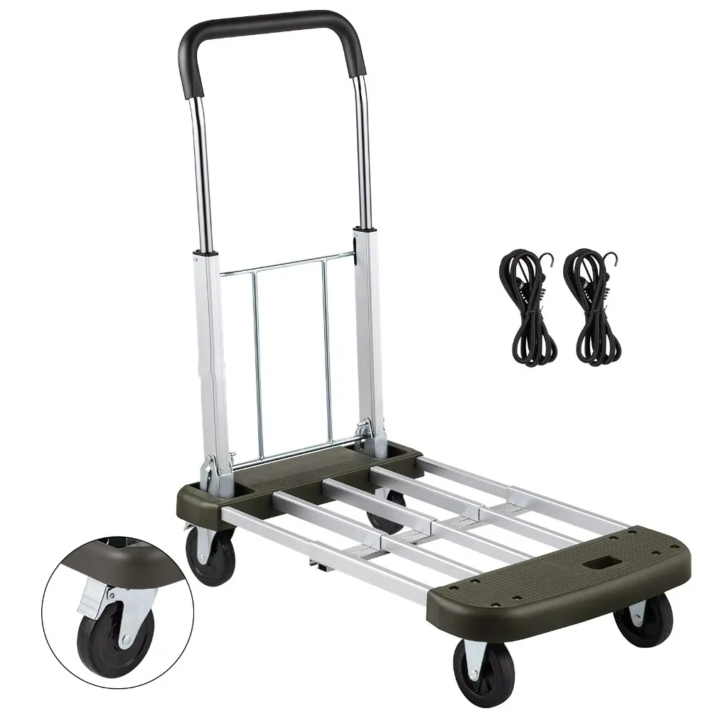 

BENTISM FoldingHand Cart 330 lb Capacity Dolly Truck w/ 4 Wheels Luggage Trolley