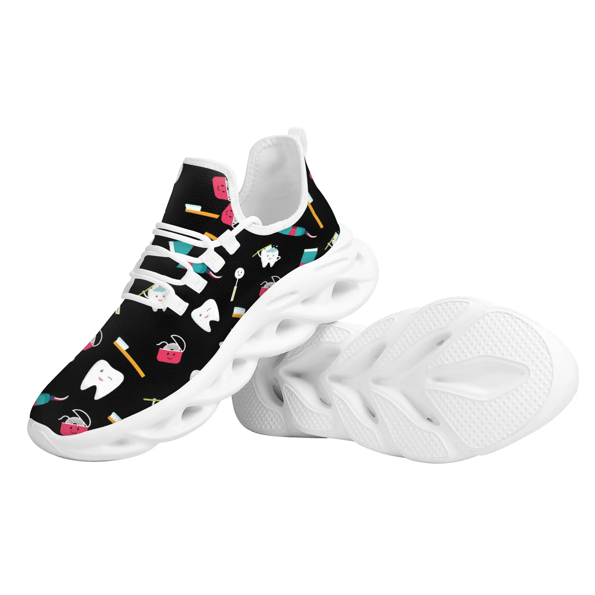 Cute Teeth Design Ladies Sneakers Black Dental Style Comfortable Non-Slip Flats Outdoor Lace-Up Basketball Shoes Zapatos