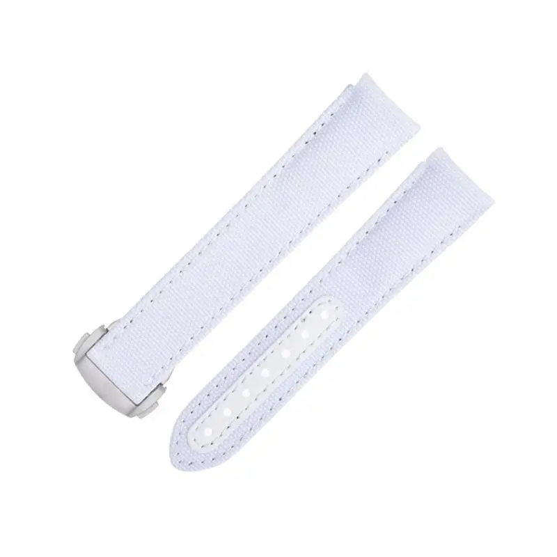 SCHIK 20mm Curved End Watch Band For Omega Strap For AT150 Seamaster 300 Planet Ocean De Ville Speedmaster New White High