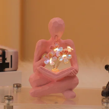 Desktop Thinker Sculpture Ornament Abstract Figure Statue Tulip Book Lamp Home Living Room Decoration Resin Crafts Birthday Gift 4