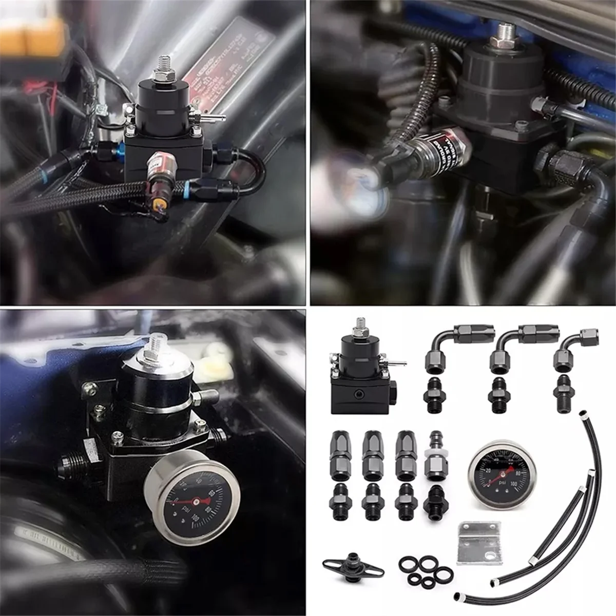 Adjustable Fuel Pressure Regulator Kit Oil 0-100psi Gauge -6AN Black ...