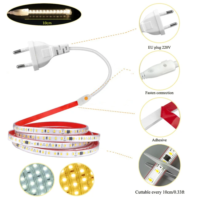 220V LED Strip Light SMD 2835 Flexible IP65 Waterproof Ribbon Lamp