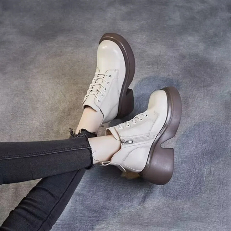 PU Leather ankle boots for women 2023 autumn/winter new shoes thick sole low top women platform shoes soft sole women's boots