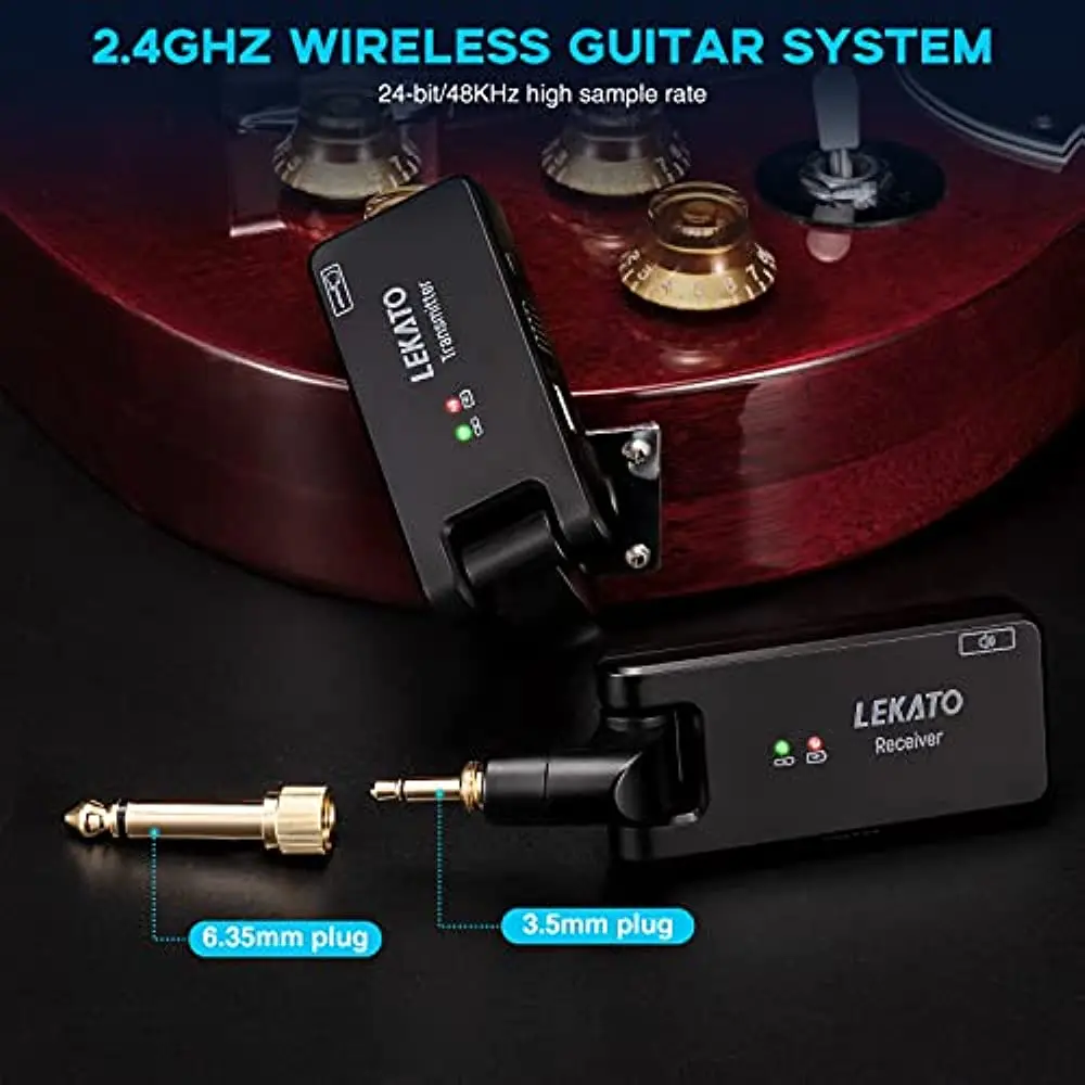 Lekato-transmisor y receptor de guitarra inalámbrico, sistema de Audio inalámbrico recargable de 2,4G, para guitarra eléctrica, bajo