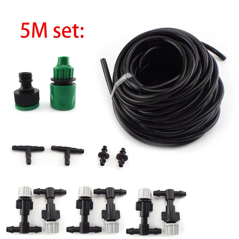 

5m Automatic Garden Watering System 4/7mm Tube Gardening Fog Nozzles Drip Irrigation Misting Cooling Water Hose Connector Spray