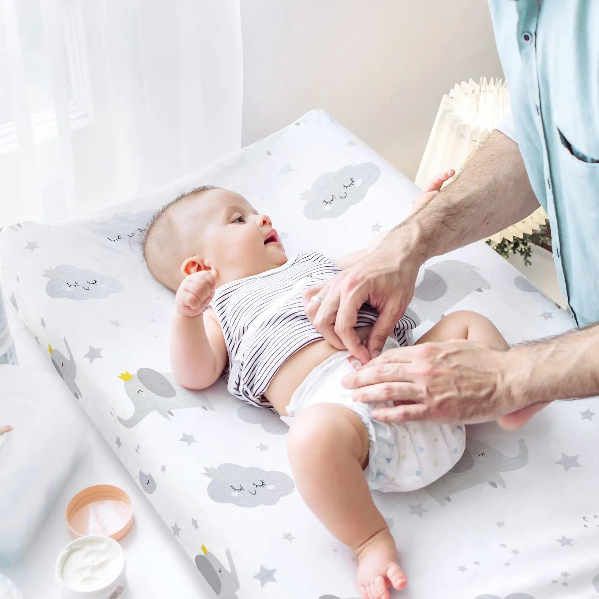 2pcs Fitted Crib Sheet Set Soft Rayon Cotton Baby Changing Pad Cover Newborn Nursery Bedding for Infant Crib Mattress Protector