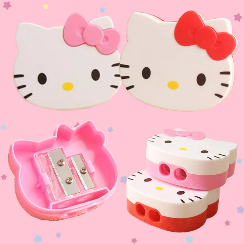 

Аниме Hello Kitty, точилка для карандашей с двумя отверстиями, резак для карандашей для макияжа, Kawaii Kt Cat точилка для карандаша ручная, школьные принадлежности