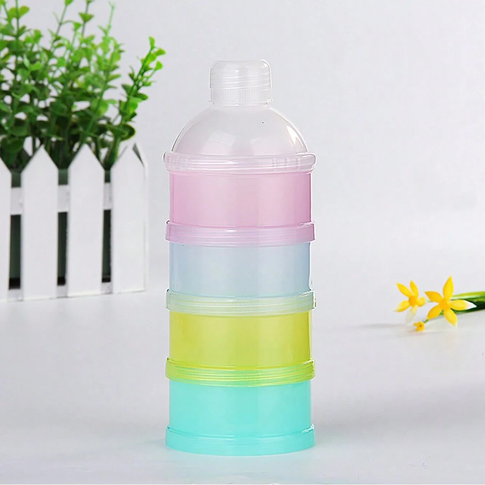 4 Grid portable multi-color milk powder box container for toddlers Baby snacks food storage box Formula dispenser Milk powder