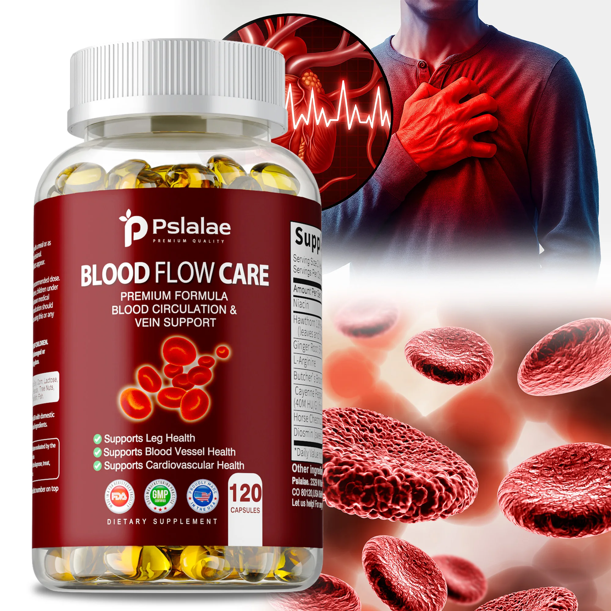Blood Flow Care Advanced Formula Contains Niacin Ginger L-Arginine To Support Heart Health 120 Capsules