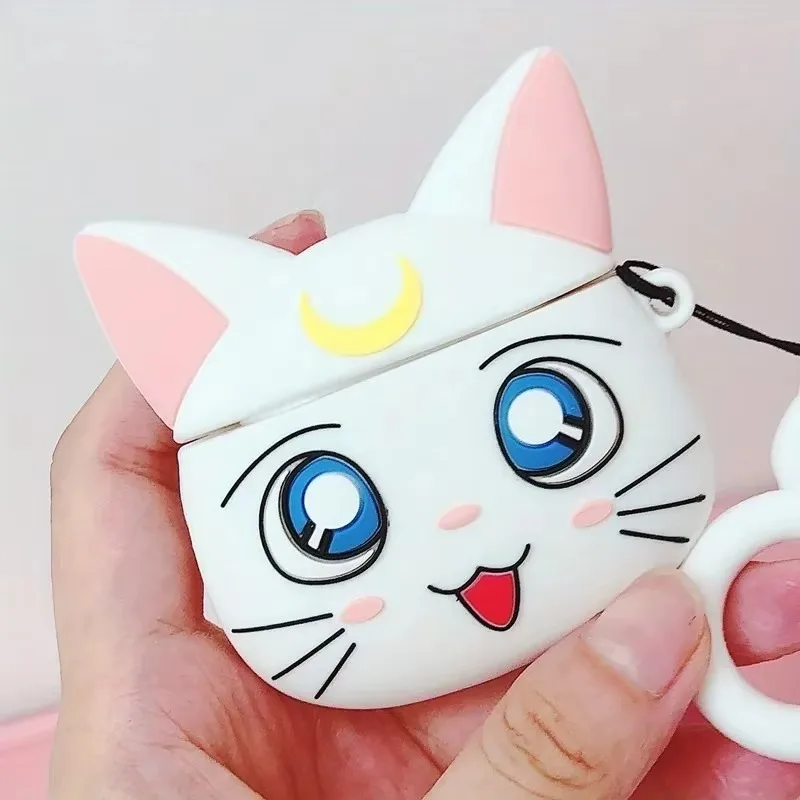 Cute Moon Cat Suitable for Apple Airpods 1/2 3 Pro Pro2 Tri Color Optional Pendant Cartoon Earphone Soft Case