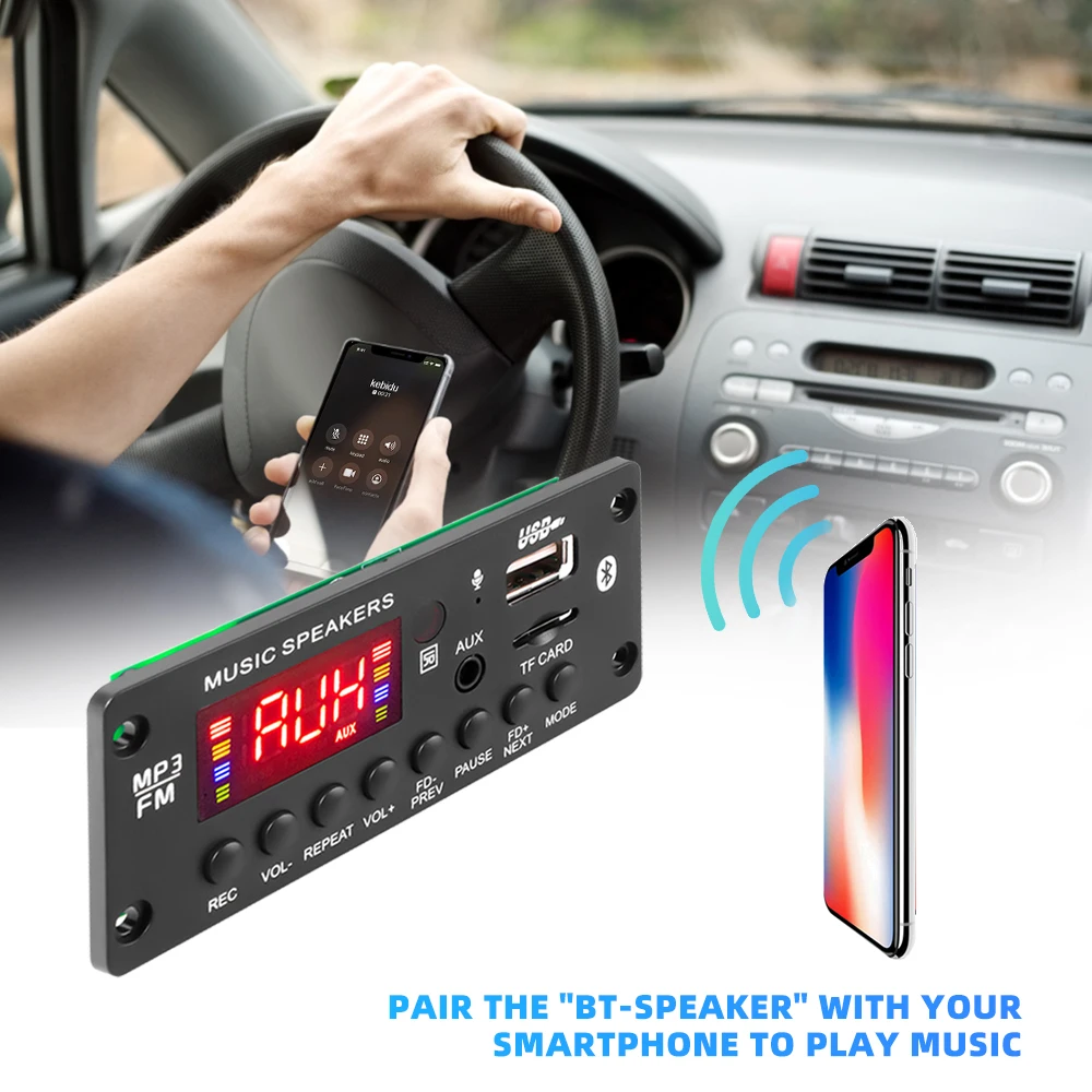 블루투스 5.0 자동차 FM 라디오 모듈 TF USB AUX WMA 플레이어 디코더, 핸즈프리 앰프, 2*25W, 50W, 12V MP3 플레이어 디코더 보드
