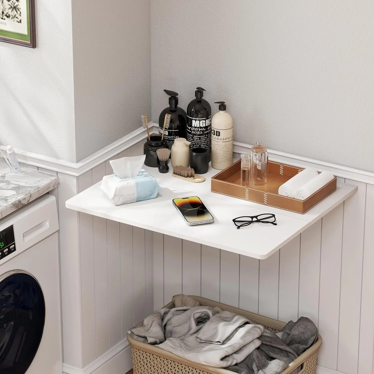 Wall Mounted Folding Desk,Space Saving Drop Leaf Table for Small Spaces,Modern Floating Workbench for Kitchen,Dining,Home Office