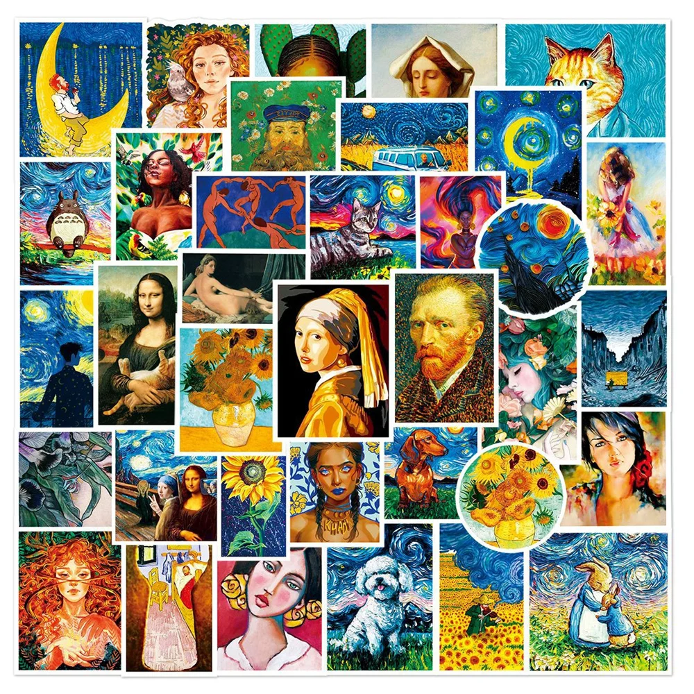 

10/30/50PCS European And American Art Oil Painting Graffiti Waterproof Sticker PVC Decorative Hand Account RefrigeratorWholesale