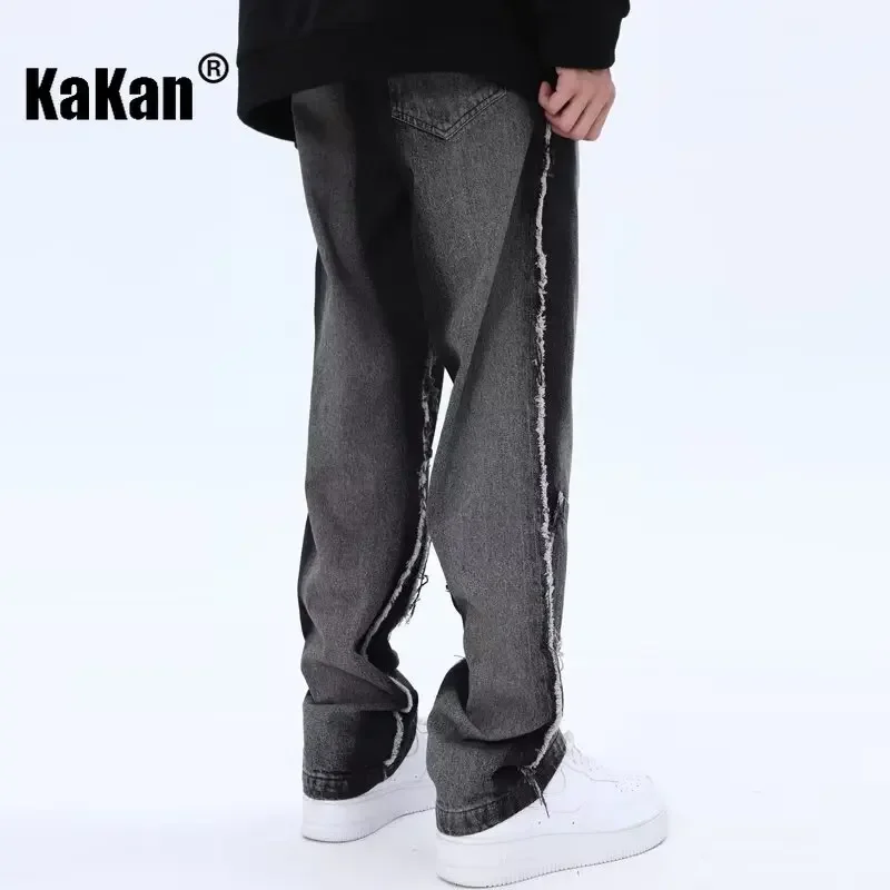 Kakan - European and American New Gradient Black Jeans for Men, Retro High Street Straight Leg Loose Leg Jeans K27