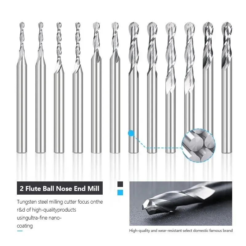 10pcs 2 Flute Ball Nose End Mill 3.175mm (1/8)Shank CNC Router Bit Carbide End Mill Spiral Milling Cutter for Woodworking image 4