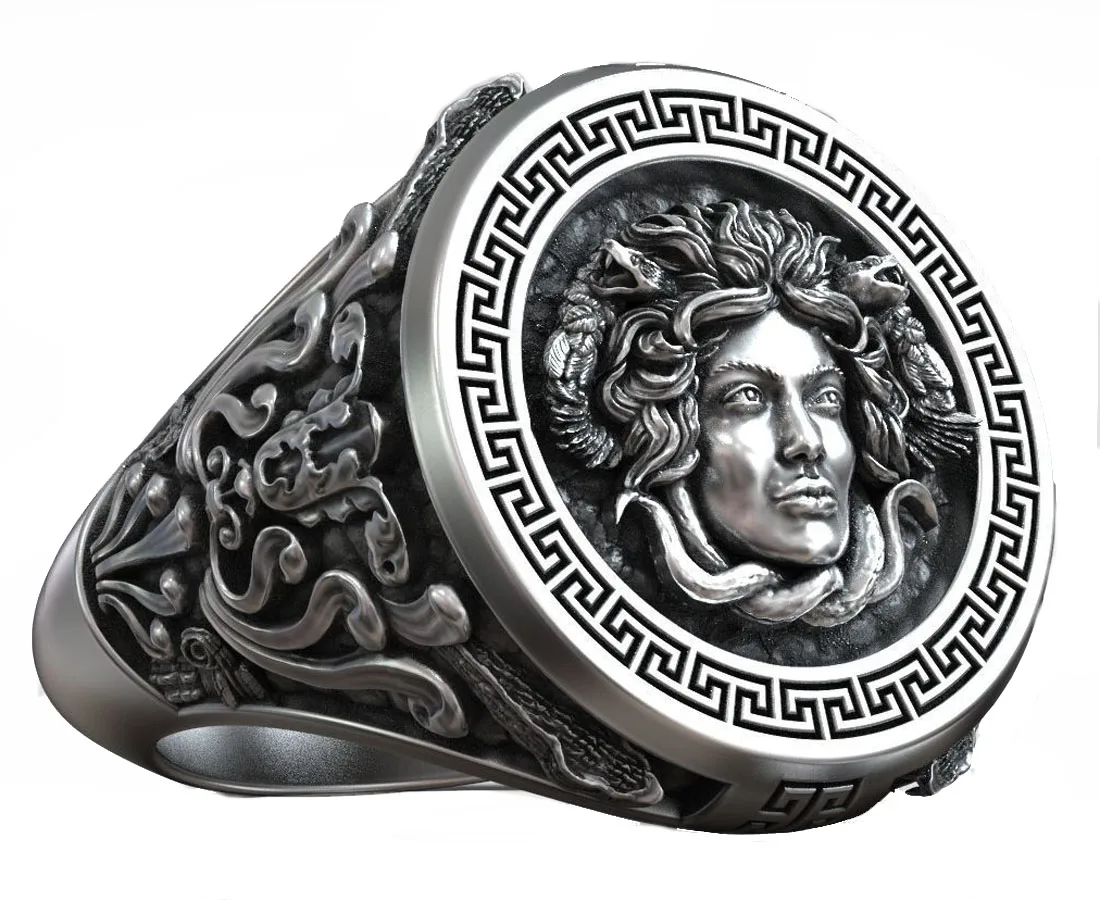

18 г, Medusa, Горгона, голова змеи, греческий античный узор, вывеска, кольца 925, твердое Стерлинговое Серебро, высокие тренды
