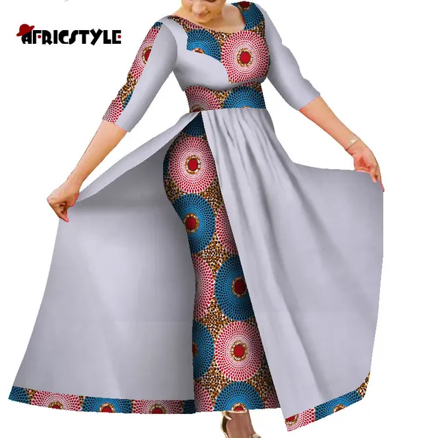 African Women's Dress Bazin Riche Traditional Ankara Print Lady Dress with Skin Fashion Robe Afrcaine Femme Lady Evening Gowns 1