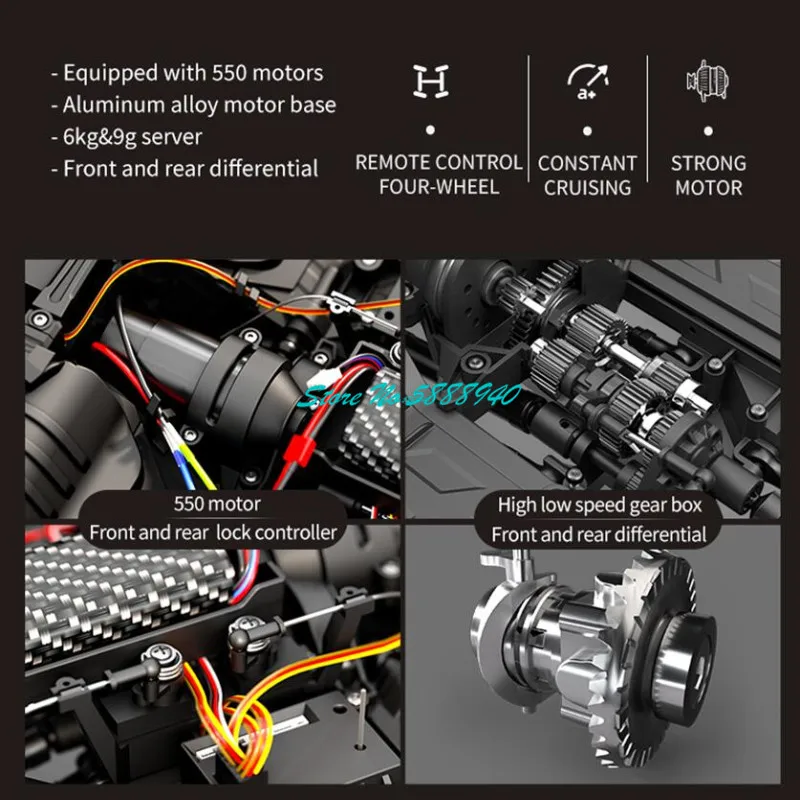 Professional Differential Locks 4WD Off Road Remote Contorl Truck 1:10 56CM 17 Lighting Hydraulic Shock Absorber RC Truck Car 6