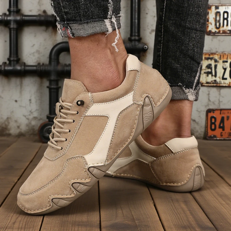 Unique Men's Loafers Outdoor Breathable Comfortable Soft Leather Sneakers Non Slip Luxury Brand Bare Boots Chaussure De Sport